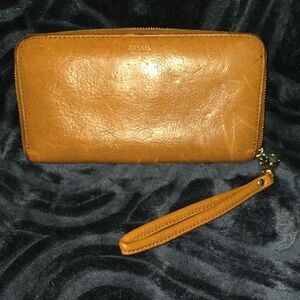Fossil Brown Leather Wristlet with Strap
